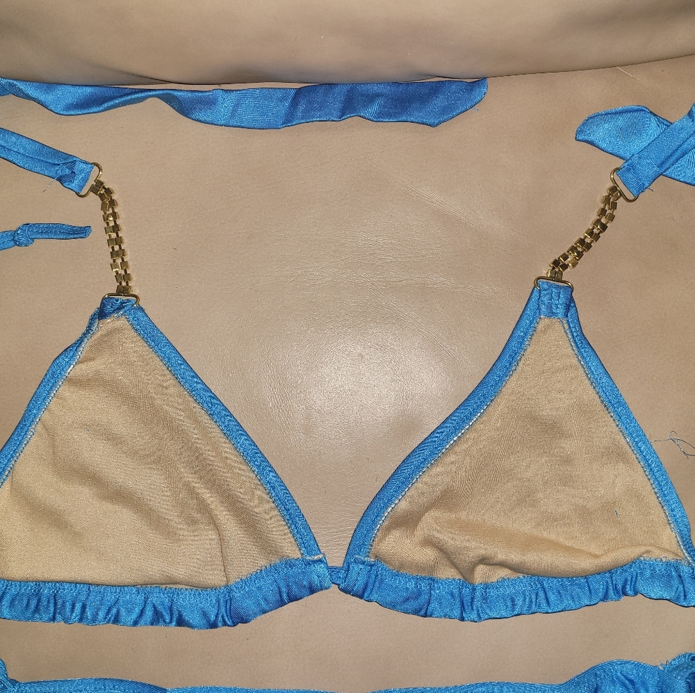 Light Blue Bling Tri-Top Tie-Side Bottom Bikini - Picture 6 of 7